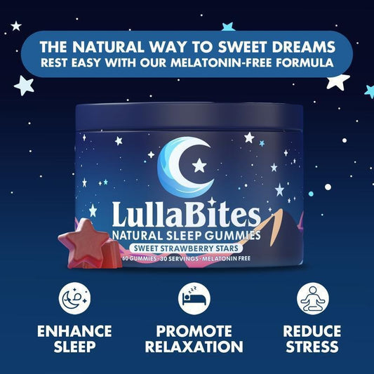 Experience Restful Nights with Lullabites Natural Sleep Gummies - Sweet Strawberry Stars (30 Servings, Melatonin-Free)